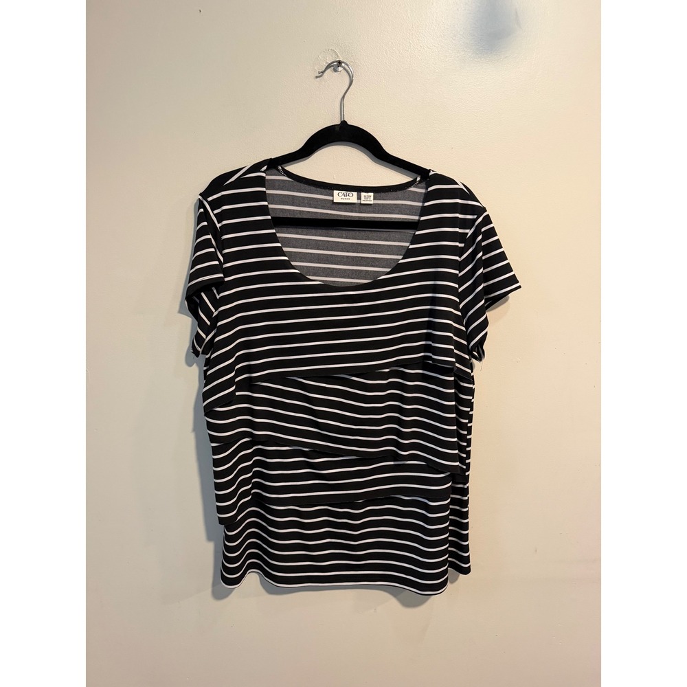 Cato Woman Black White Striped Tiered Layered Short Sleeve Top 18/20W